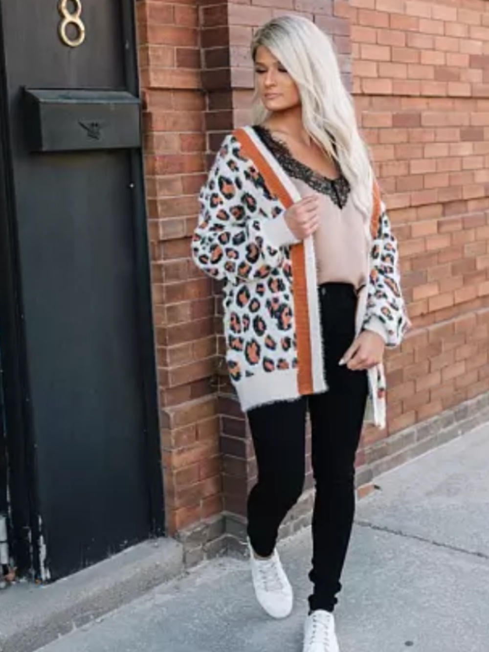 Cozy Fuzzy Leopard Open-Front Cardigan Sweater - White & Rust